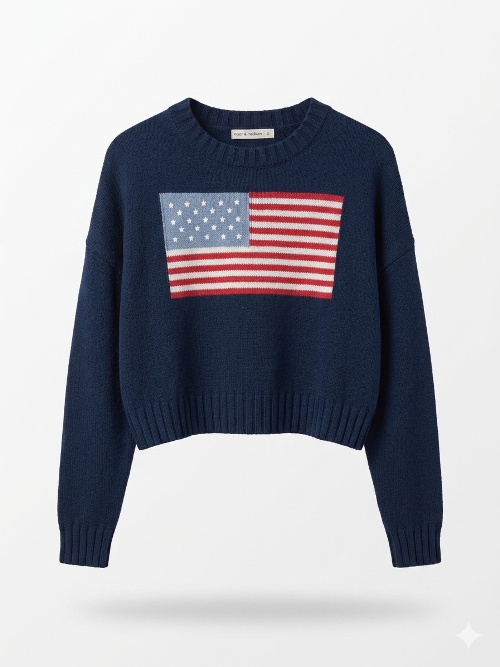 Moon & Madison American Flag Cropped Knit Sweater - Size S